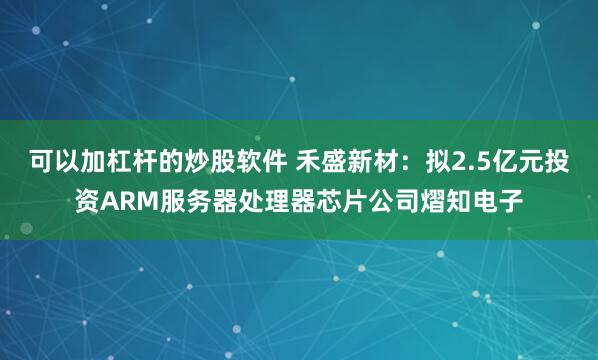可以加杠杆的炒股软件 禾盛新材：拟2.5亿元投资ARM服务器处理器芯片公司熠知电子
