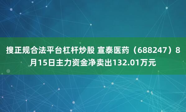 搜正规合法平台杠杆炒股 宣泰医药（688247）8月15日主力资金净卖出132.01万元